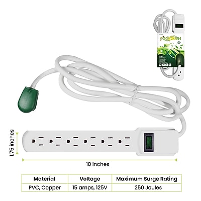 GoGreen Power 6 Outlet Surge Protector, 6′ Cord, White (GG-16106MS) Sansujyuku sansujyuku.com
