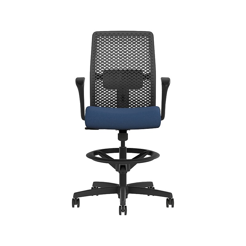 HON Ignition 2.0 ReActiv Back Vinyl Task Stool with Footrest and Lumbar Support, Black/Blue (HITSRA.S0.A.H.0S.SX04.BL.SB.T) image 1