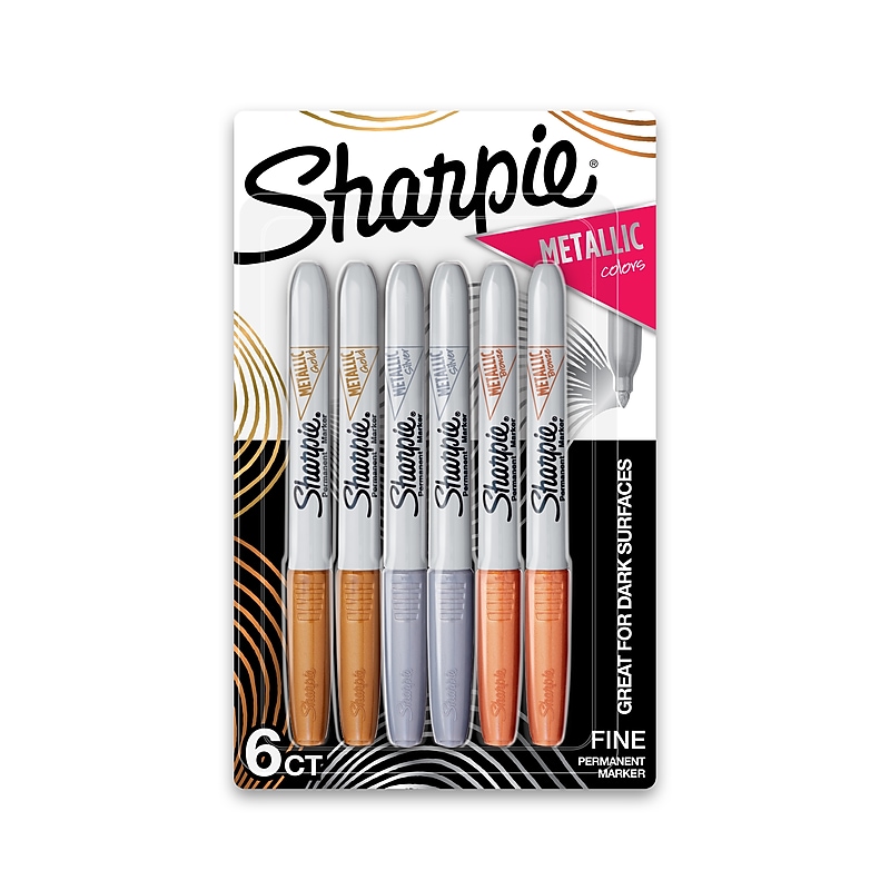 Sharpie Permanent Markers, Fine Tip, Assorted Metallic, 6/Pack (1829201) image 1