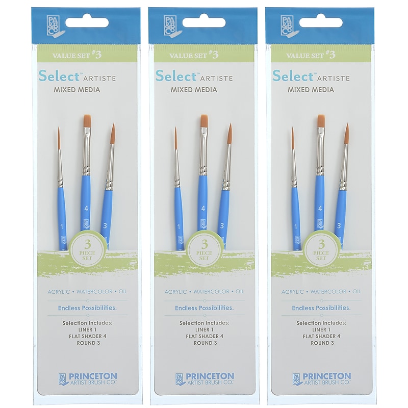 Princeton Select Artiste Mixed Media Synthetic Variety Brush Set No. 3, 3/Set, 3 Sets/Bundle (PBXP3750SET103-3) image 1