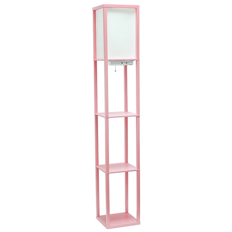 Creekwood Home Classix 62.5" 3-Tier Storage and Display LED Floor Lamp with Charging Ports & Outlet, Light Pink (CWF-3009-LP) image 1