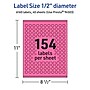 Avery Laser/Inkjet Round Multipurpose Labels, 0.5" Dia., Bright Pink, 6160/Pack (94503)~#|#~89578CAC-175D-4AE7-8C1C83351336843E_sc7