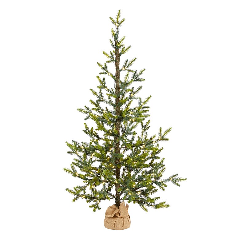 Nearly Natural 4-ft Fraser Fir Natural Look Artificial Christmas Tree with 100 Clear LED Lights and a Burlap Base (T1989) image 1