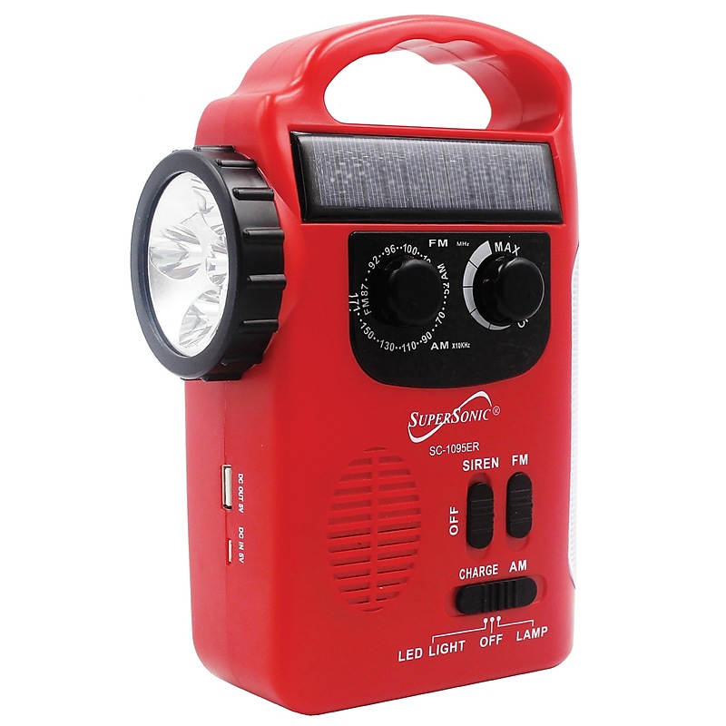 Supersonic 5-Way Emergency Solar/Hand Crank Radio, Water Resistant, Red (SSCSC1095ER) image 1