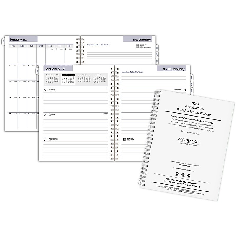 2026 AT-A-GLANCE DayMinder Executive 8.75" x 7" Weekly & Monthly Planner Refill Pages, White (G545-50-26) image 1
