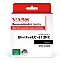 Staples Remanufactured Black Standard Yield Ink Cartridge Replacement for Brother LC-61BK (TRLC612PK/STLC612PK), 2/Pack