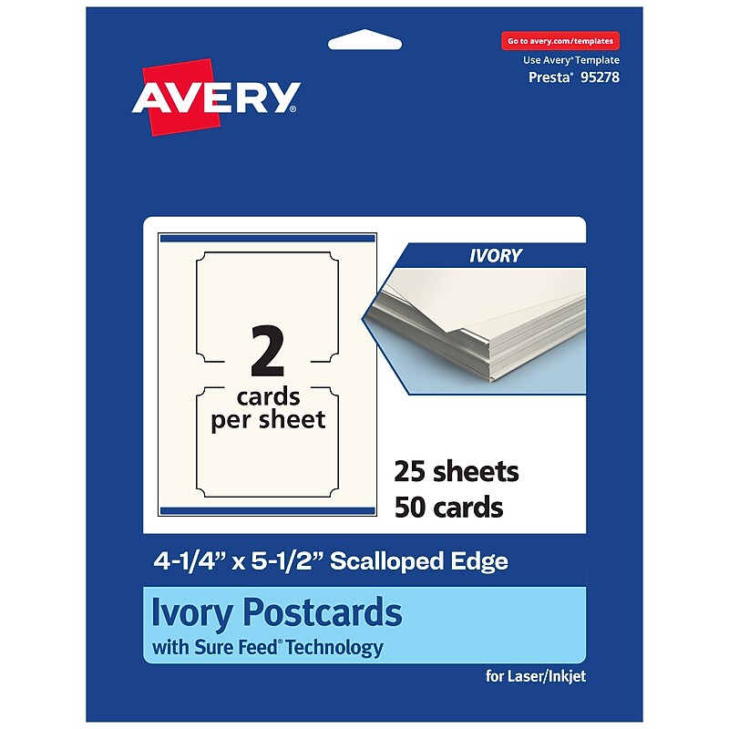 Avery Integrated Cards, 4.25" x 5.5", Matte Ivory, 50/Pack (95278) image 1