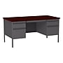 Hirsh 60"W Double-Pedestal Computer Desk, Charcoal/Mahogany (20102)~#|#~898AAA9C-D89C-40BA-A186F5127DF4FB5E_sc7