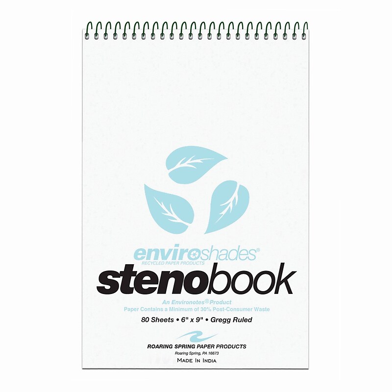 Roaring Spring Enviroshades Steno Notebook, 6" x 9", 80 Sheets/Pad, Gregg Ruled, Recycled Blue Paper, 4 Books/Pk (12284) image 1