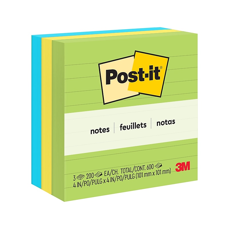 Post-it Notes, 4" x 4", Floral Fantasy Collection, Lined, 200 Sheet/Pad, 3 Pads/Pack (6753AUL) image 1