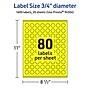 Avery Laser/Inkjet Multipurpose Circle Labels, 0.75" Dia., Neon Yellow, 1600/Pack (94504)~#|#~89A81697-146B-4497-BCC4ED15AAD5C46B_sc7