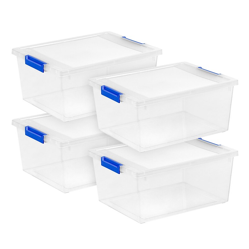 Iris 12 Quart Clip Box with Lid, Plastic, Clear, 4/Pack (554412) image 1