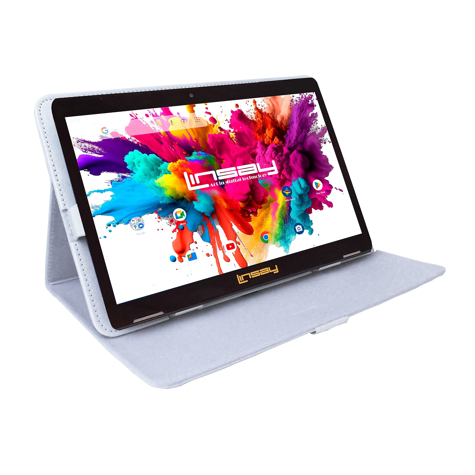 Linsay Octa Core 10.1″ Tablet, 128GB Storage, Android 15, Bundled with White Leather Case and Stylus Pen (F10IPGBCWHITE) Sansujyuku sansujyuku.com