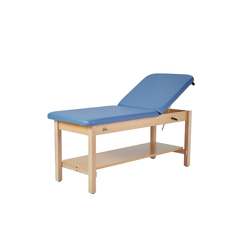 Aristo Wood Physician Exam Table with Shelf, Adjustable Backrest, Paper Cutter, and Holder, 500lbs. Capacity, Blue image 1