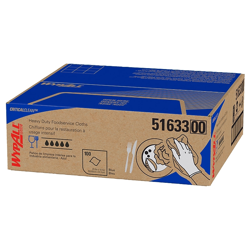 WypAll CriticalClean Foodservice Fabric Food Service Cloths, 23.5" x 12.5", Blue, 100 Cloths/Pack (51633) image 1