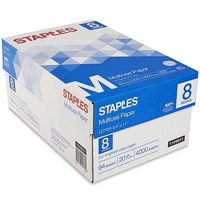 Staples Multiuse Copy Paper, 8.5″ x 11″, 20 lbs., 94 Brightness, 500 Sheets/Ream, 8 Reams/Carton (26860-CC) Simolary simolary.com