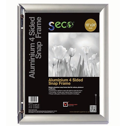 Seco Front Load Easy Open Snap Poster Frame, 18" x 24", Silver Anodised
