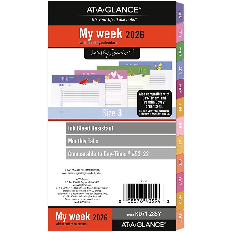 2026 AT-A-GLANCE Kathy Davis 6.75" x 3.75" Weekly & Monthly Planner Refill Pages, Multicolor (KD71-285Y-26) image 1
