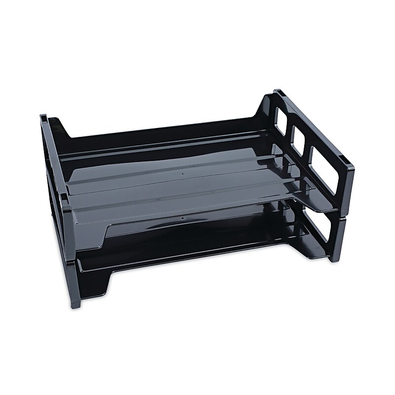 Side Load Letter Desk Tray, Two-Tier, Plastic, Black image 1