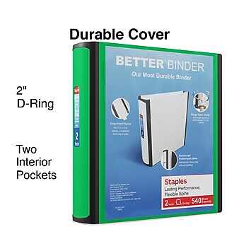 Staples 2" 3-Ring Better Binder, Green (19937)