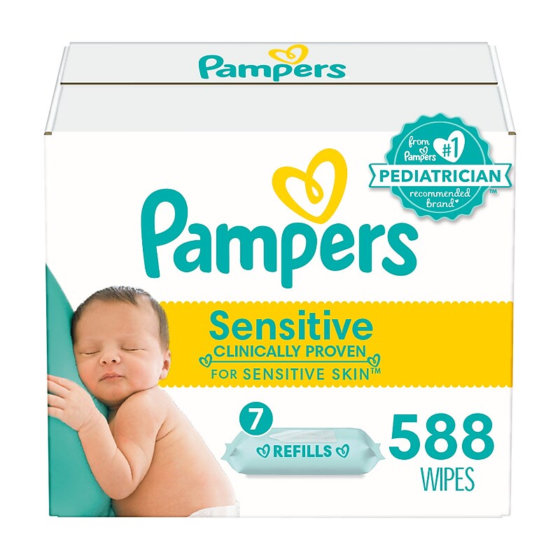 Pampers Sensitive Baby Wipes, Perfume Free, 7 Flip-Top Packs, 588 Total Wipes (75461) image 1