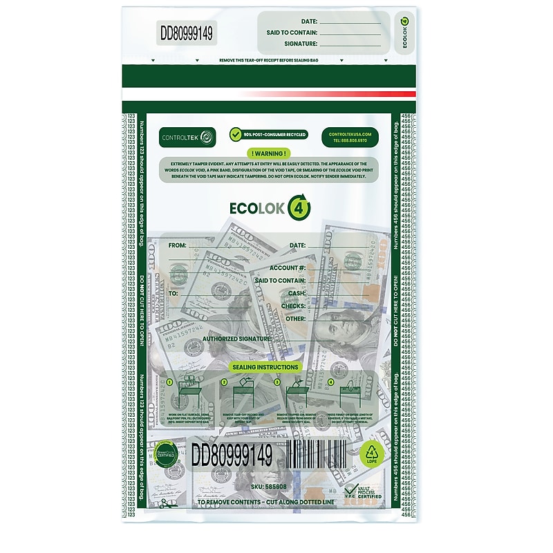 CONTROLTEK Deposit Bags, 1 Compartment, 500/Carton(585608) image 1