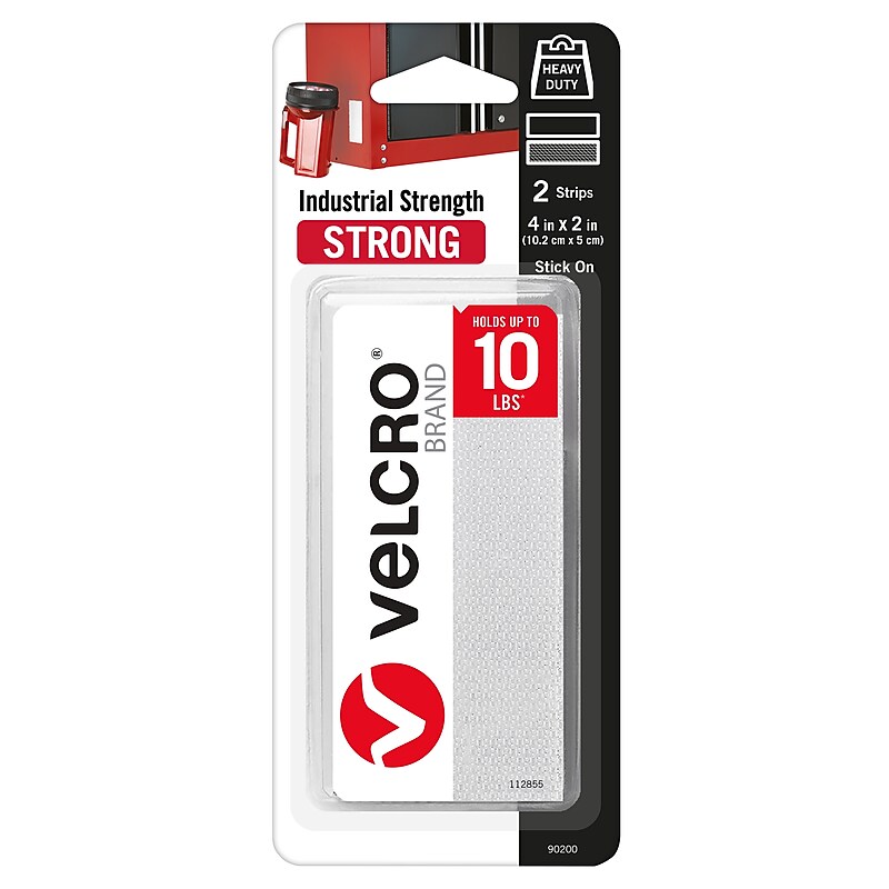 Velcro® Brand Industrial Strength 2" x 4" Hook & Loop Fastener Strips, White, 2/Pack (90200) image 1