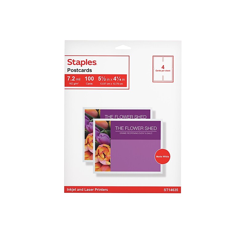 Staples® Matte Postcards, White, 200/Box (ST12496) image 1