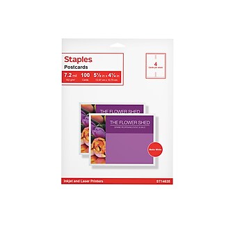 Staples® Matte Postcards, White, 200/Box (ST12496)
