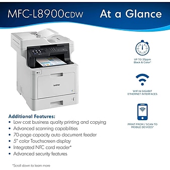Brother MFC-L8900CDW USB, Wireless, Network Ready Color Laser All-In-One Printer