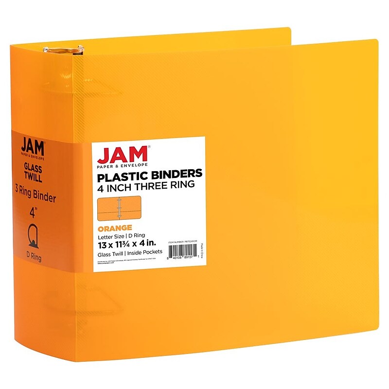 JAM Paper 4" 3-Ring Flexible Poly Binder, Orange (PB75245OR) image 1