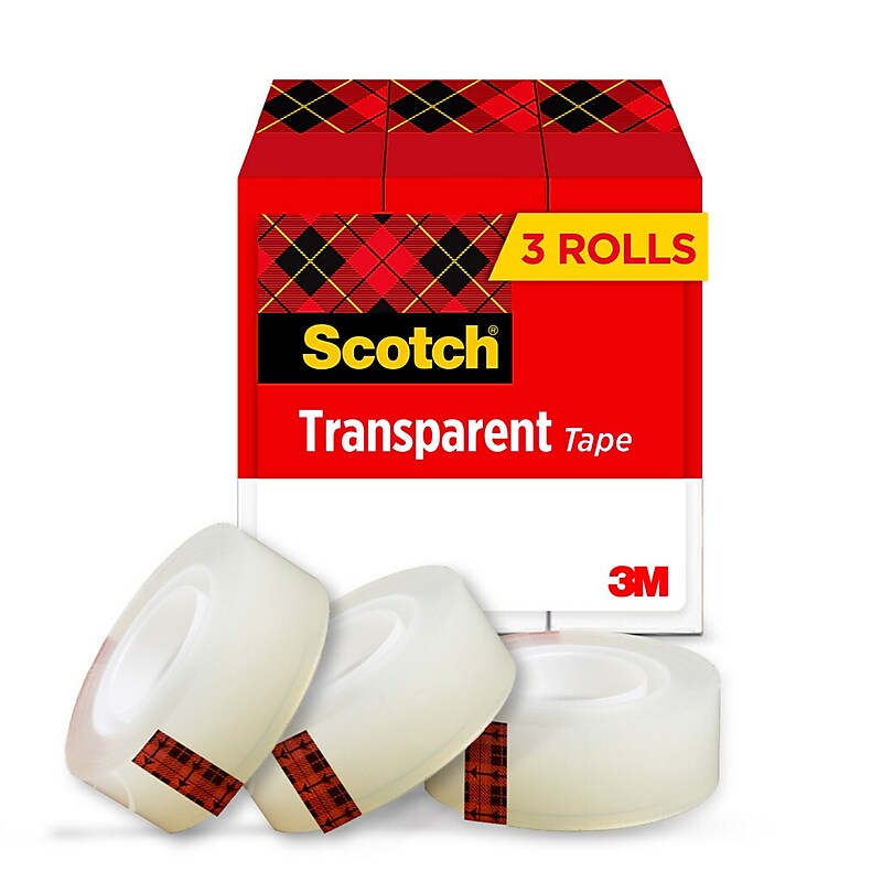 Scotch Transparent Clear Tape Refill, 0.75" x 27.77 yds., 1" Core, Clear, 3 Rolls/Pack (600K3) image 1