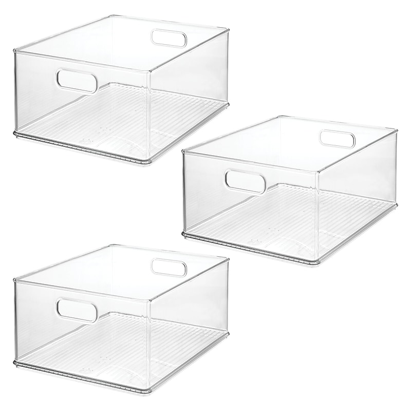 iDESIGN Small Stackable Plastic Storage Bin, 8.7" x 18" x 13.91", Clear, 3/Pack (29151M3) image 1