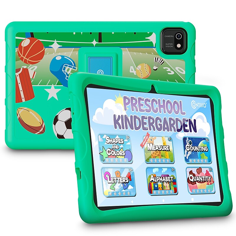 Contixo K102 10” Tablet, QuadCore Cortex-A100, WiFi, 32GB, Android 13, Bundled with Disney eBooks, Stylus, Kid Proof Case, Green image 1