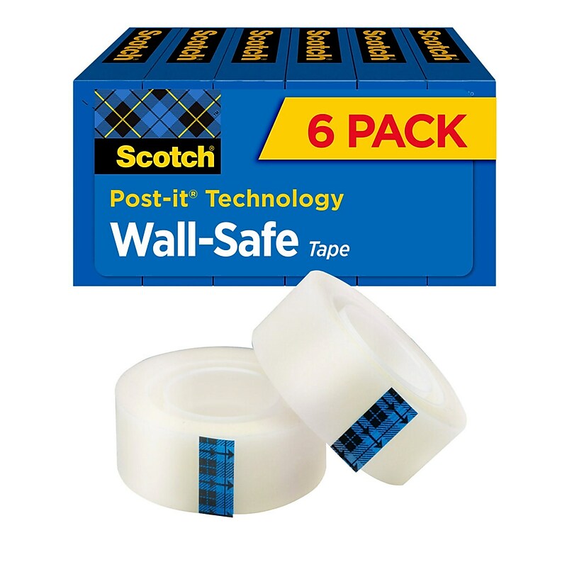 Scotch Wall-Safe Transparent Clear Tape Refill, 0.75" x 22.22 yds., 1" Core, 6 Rolls/Pack (813S6) image 1