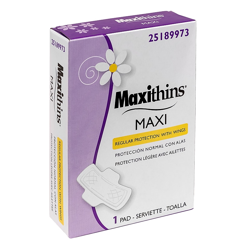 Maxithins Maxi Pads with Wings, Individually Wrapped, 250/Carton (25189973) image 1