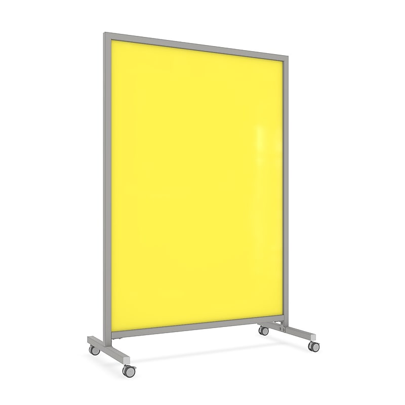 Ghent EZ Magnetic Glass Mobile Dry-Erase Whiteboard, Aluminum Frame, 75"H x 50"W, Yellow (EZ1MA7550YW) image 1
