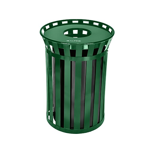 Alpine Metal Outdoor Trash Can, 38Gallon, Black/Green (47938GRN
