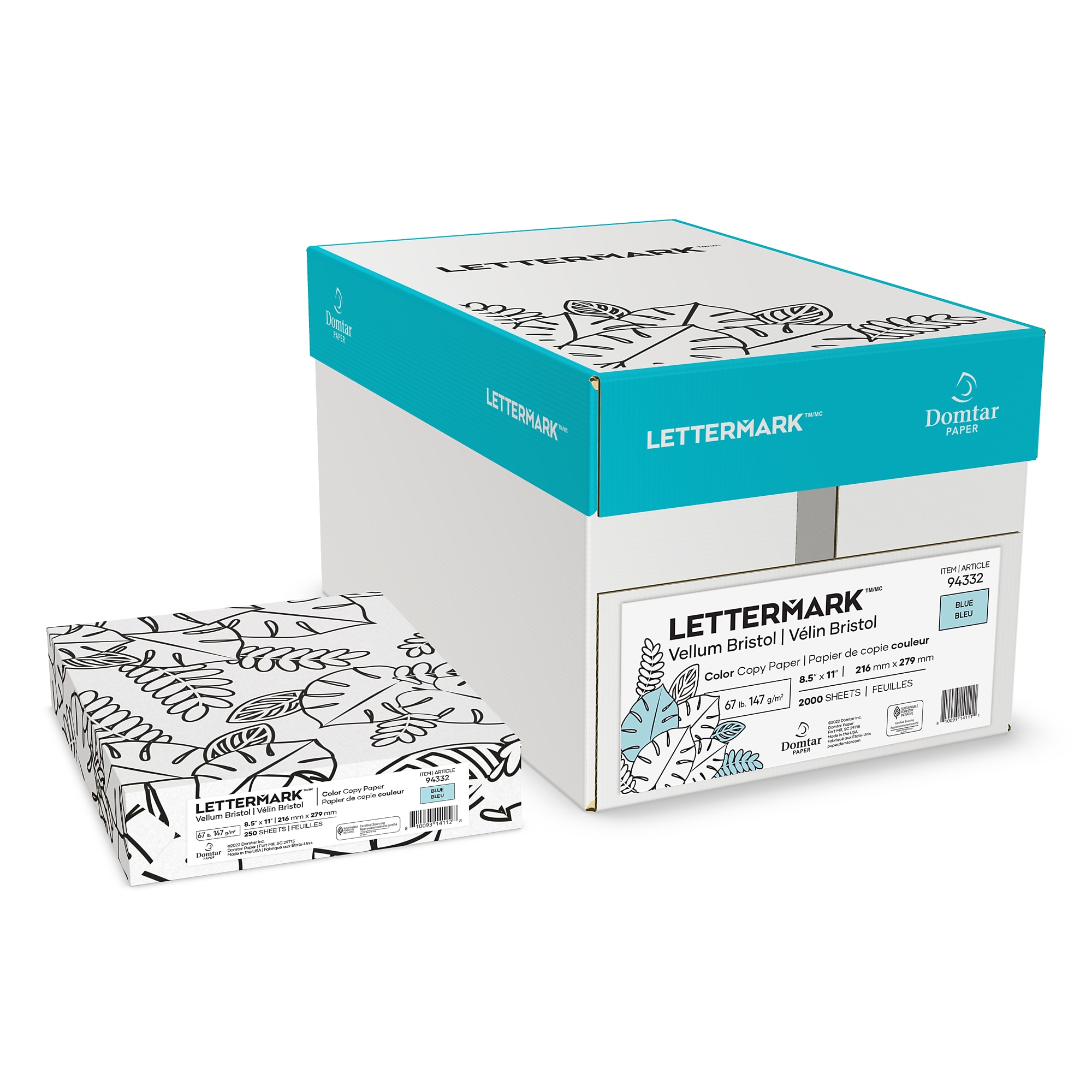 Lettermark Colors 8.5″ x 11″ Color Printer Paper, 67 lbs. Blue, 250 Sheets/Ream, 8/Reams (94332) Simolary simolary.com