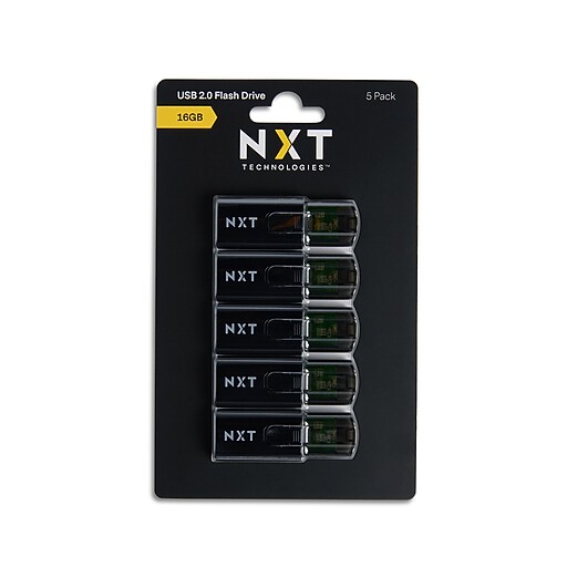 NXT Technologies™ 16GB USB 2.0 TypeA Flash Drive, Black, 5/Pack