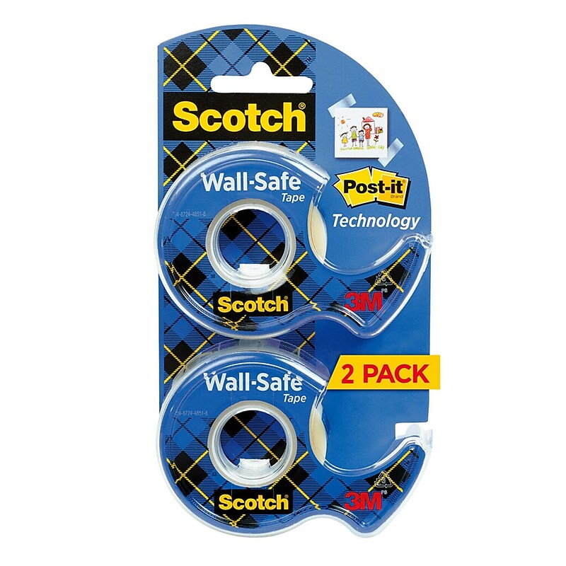Scotch Wall-Safe Transparent Clear Tape Refill, 0.75" x 16.67 yds., 1" Core, 2 Rolls/Pack (183-DM2) image 1