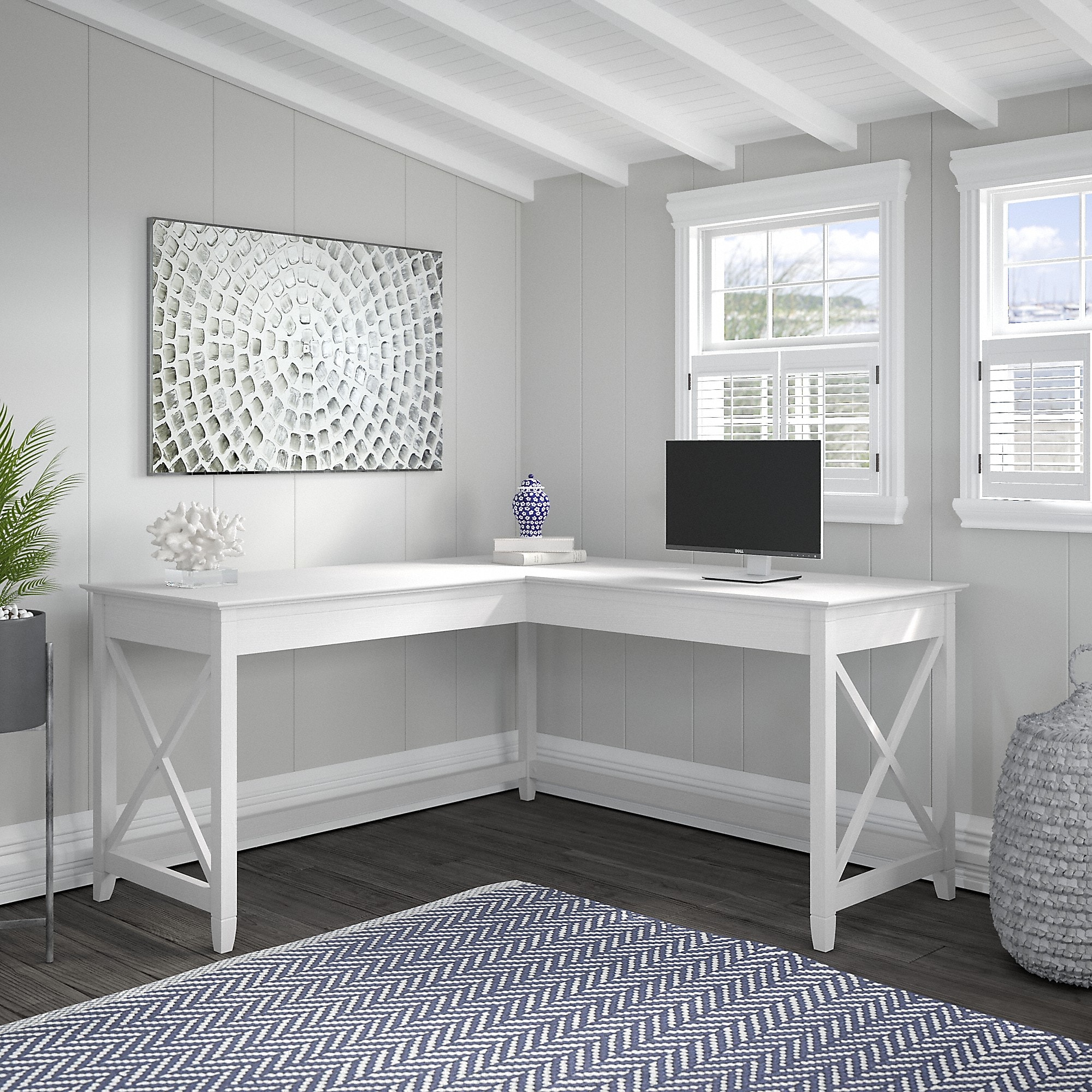 Bush Furniture Key West 60″W L-Shaped Desk, Pure White Oak (KWD160WT-03) Sansujyuku sansujyuku.com