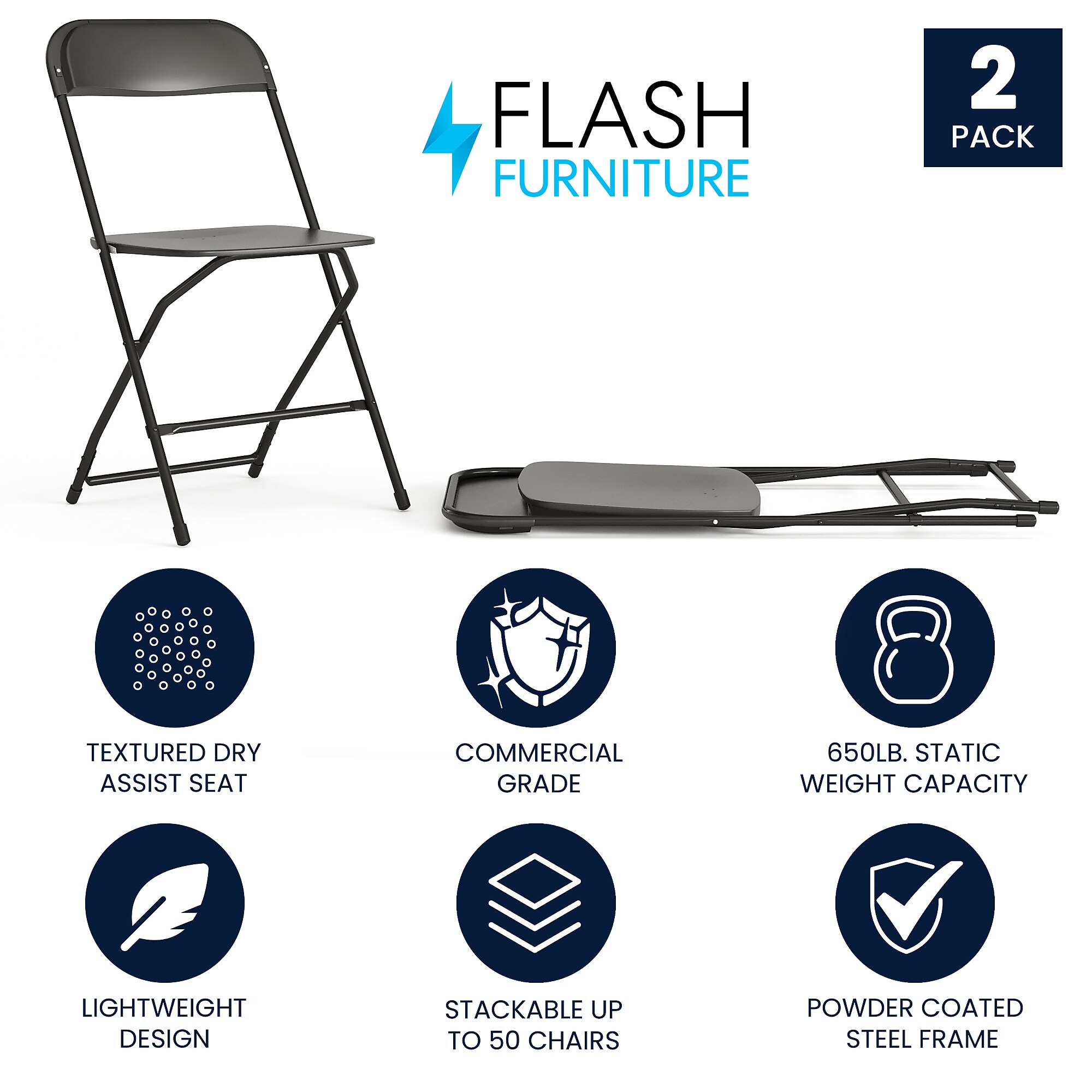 Flash Furniture HERCULES Plastic Folding Chair, Black, 2/Pack (2LEL3BLACK) Sansujyuku sansujyuku.com