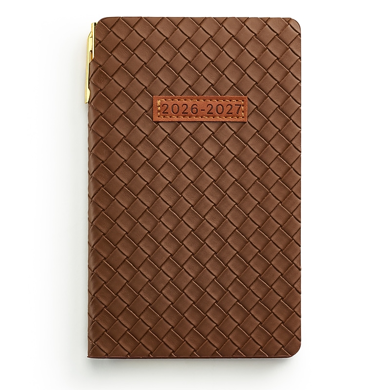 2026-2027 Eccolo 4" x 7" Academic Weekly & Monthly Standard, Faux Leather Cover, Brown (AY27-401G) image 1