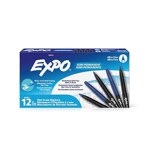 EXPO Wet Erase Markers, Ultra Fine Tip, Blue, 12/Pack (16003