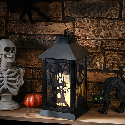 National Tree Company 16" Black Halloween Haunted House Lantern - Thumbnail 4