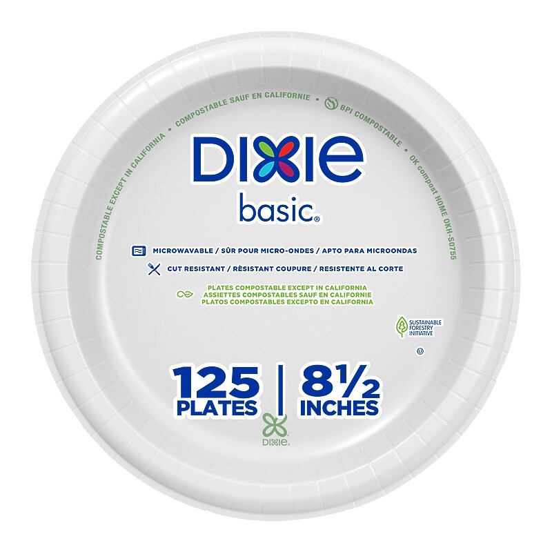 Dixie Basic 8.5" Paper Plates, White, 125 Plates/Pack (DIX-DBP09W) image 1