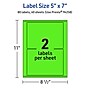 Avery Laser/Inkjet Multipurpose Rectangle Labels, 5" x 7", Neon Green, 80/Pack (94258)~#|#~8A7E92A7-DDB4-4D4C-B0E00D8257CFD487_sc7