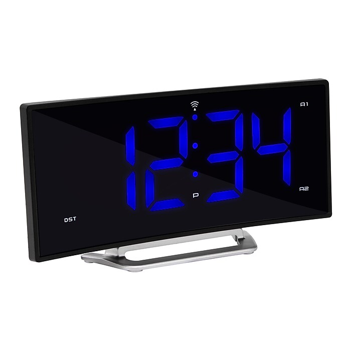 La Crosse Technology Curved Blue LED Atomic Dual Alarm Clock, 1.8