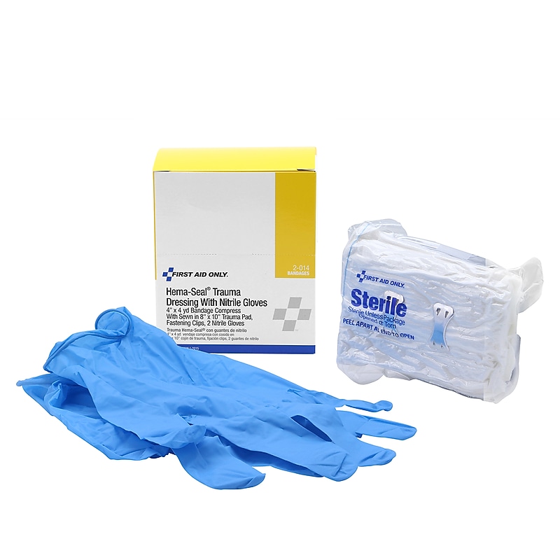 First Aid Only Hema-Seal 4" Trauma Dressing Refill with Nitrile Gloves (2-014) image 1
